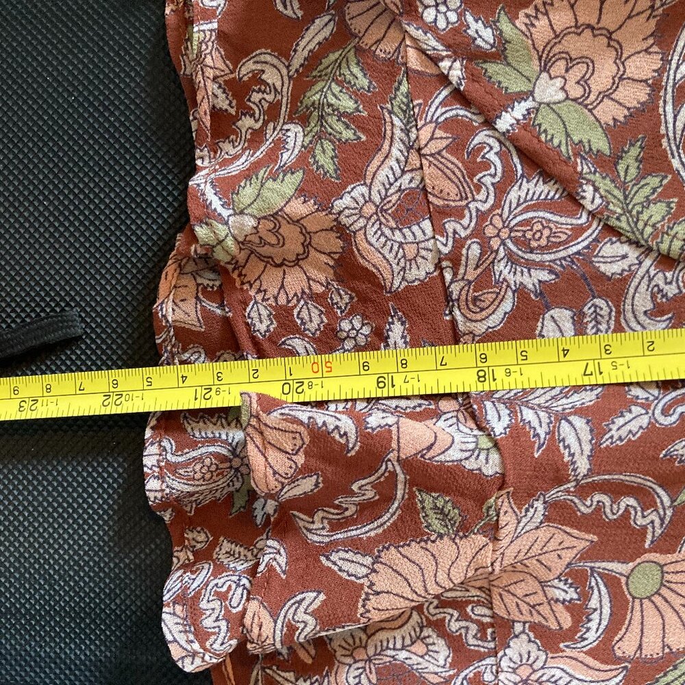 Anthropologie Luca Mini Faux Wrap Skirt w/ Tie Brown Floral Print Size M - Picture 14 of 15